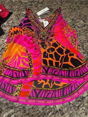 Camilla Pink and Orange Embellished Baroque Print Top